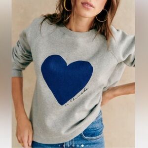 Sézane Sweatshirt La Chamade Grey and Navy Heart Crewneck